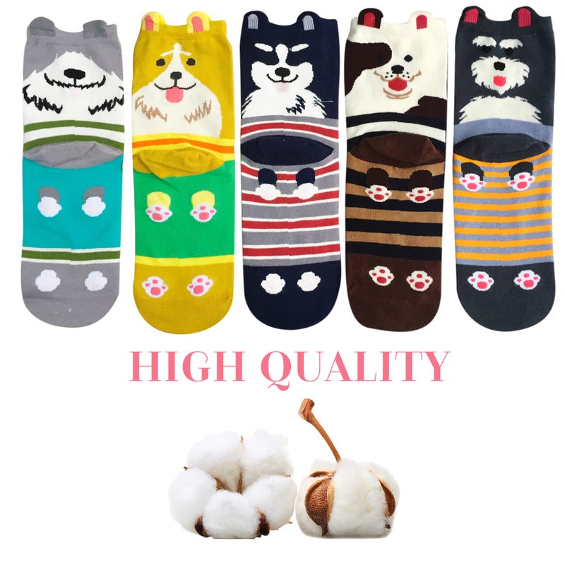 YSense Pack of 5 Sweet Animal Design Women's Casual Comfortable Cotton Crew Socks, Style 1, One Size (5-8.5) - Image 5